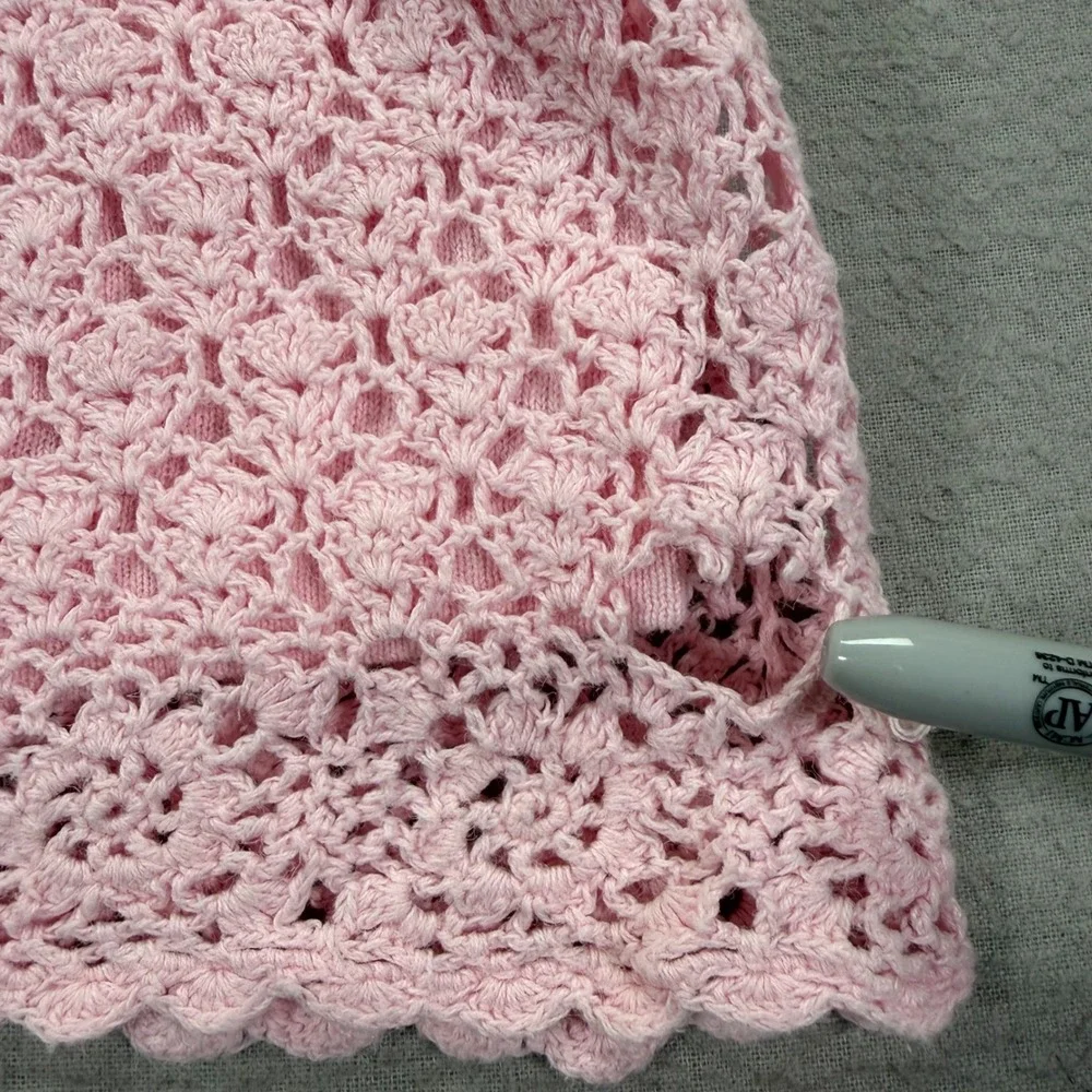 Croft‎ & Barrow Crochet Sweater Women L Good Pink V-Neck 3/4 Sleeve Knit Top